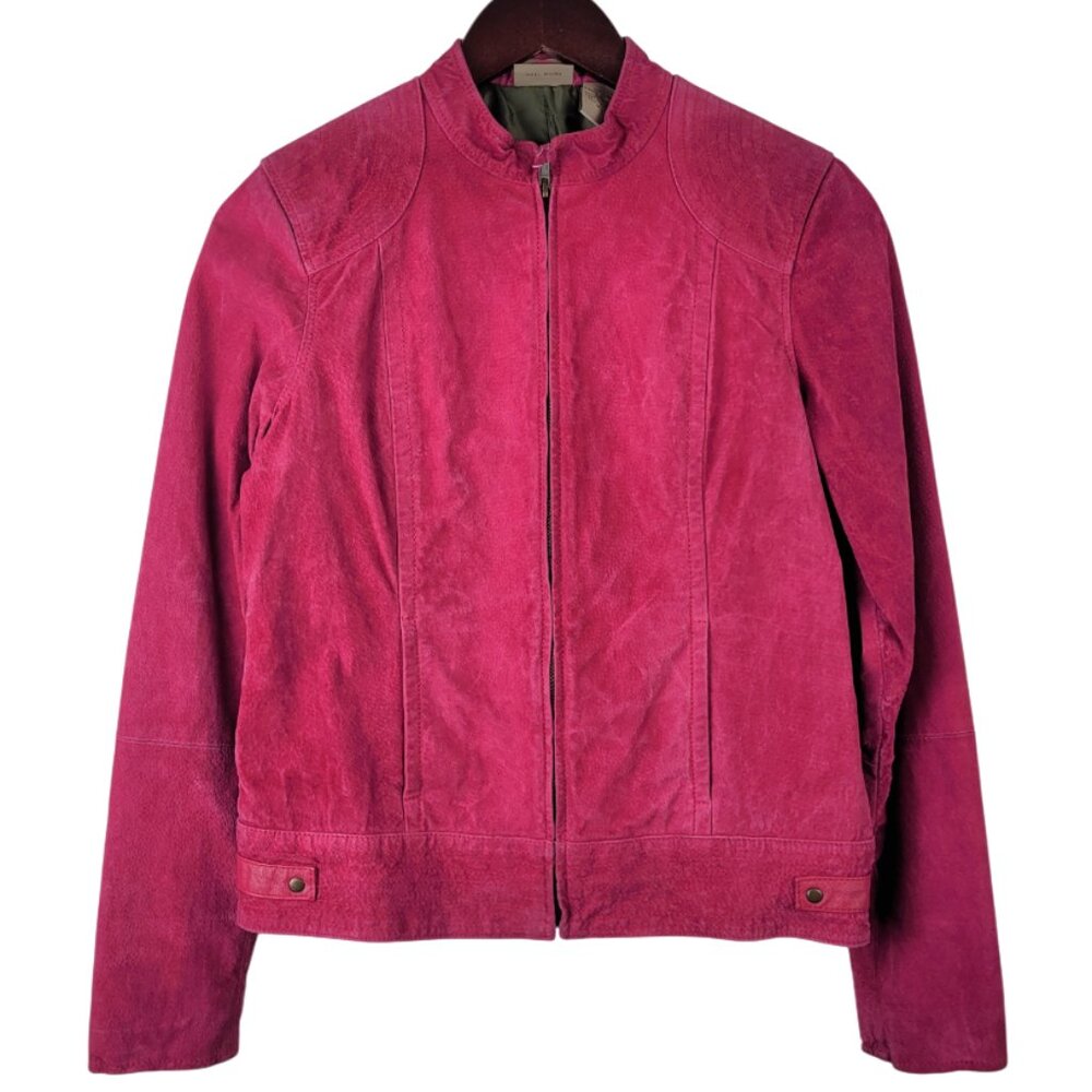 00s Ruff Hewn Well Worn Front Zip Suede Leather Jacket Moto Pink Womens Small
